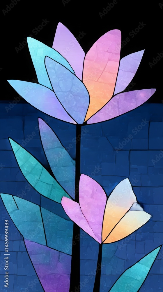Aufkleber stained glass iridescent floral background with vibrant colors and luminous patterns creating a deli