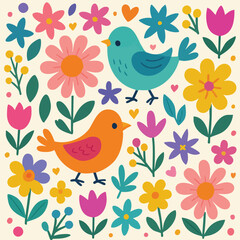 Bird Floral Print Design in Vector