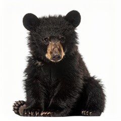 Adorable Bear Cub Sitting and Looking with Soft Fur and Big Eyes