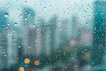 Cityscape with Raindrops Creating a Soft Focus Effect  