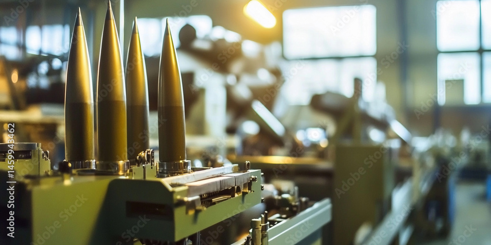 Poster missile manufacturing process in a modern weapons factory generative ai