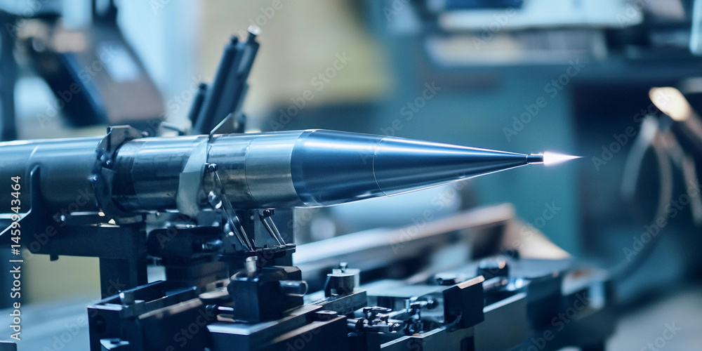 Poster Missile manufacturing process in a modern weapons factory Generative AI
