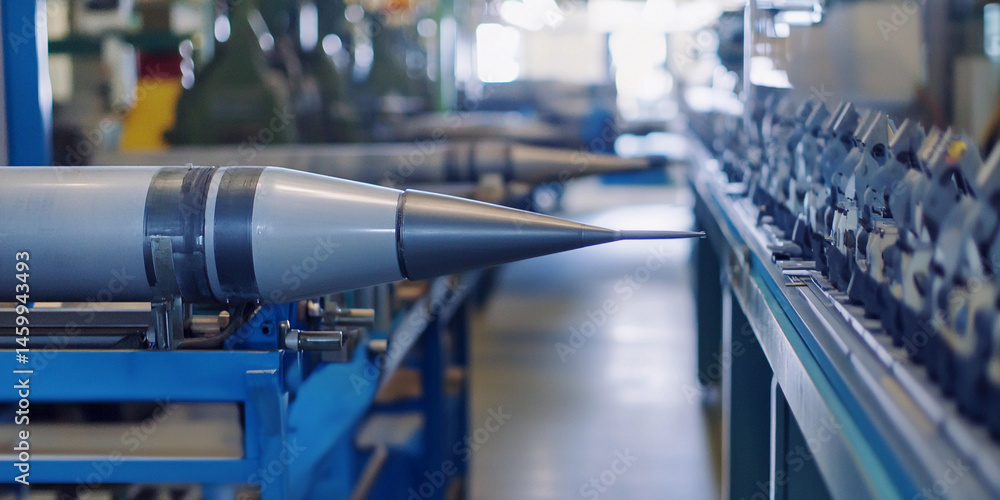 Aufkleber missile manufacturing process in a modern weapons factory generative ai
