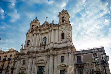 Naklejka premium Baroque facade of the church of Saint Francis of Assisi in the Immaculate Conception in Catania, Sicily, Italy