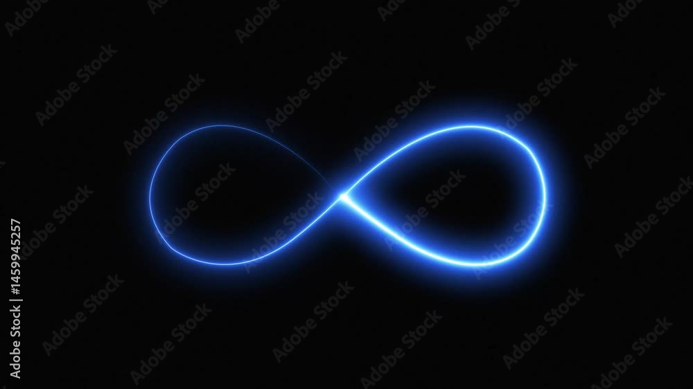 Poster seamless loop animation. glowing infinity sign cyan color ,animation of seamless loop neon glowing b