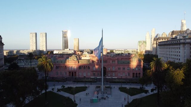 Argentinian flag waving at casa rosada in buenos aires