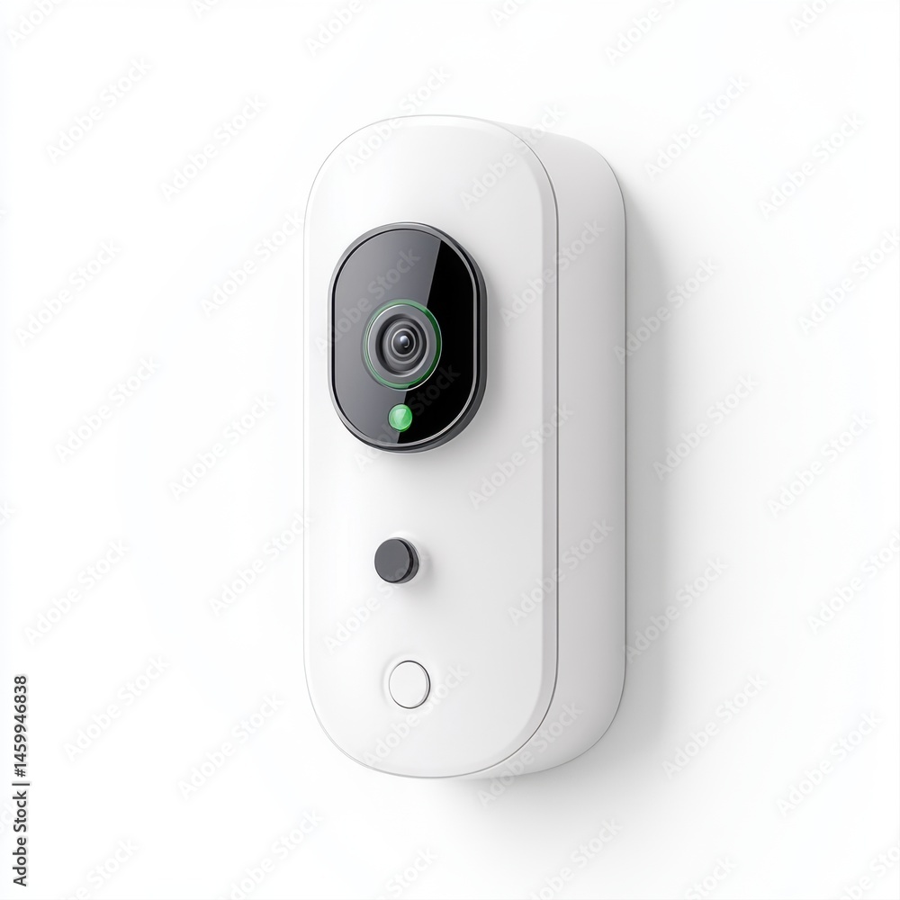 Aufkleber modern white security camera with lens and indicator light on plain background