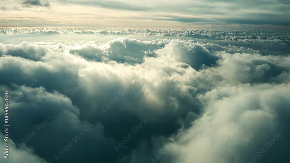 Poster dolly gliding through a serene cloudscape above the freedom tower at dawn, dolly in aerial of freedo