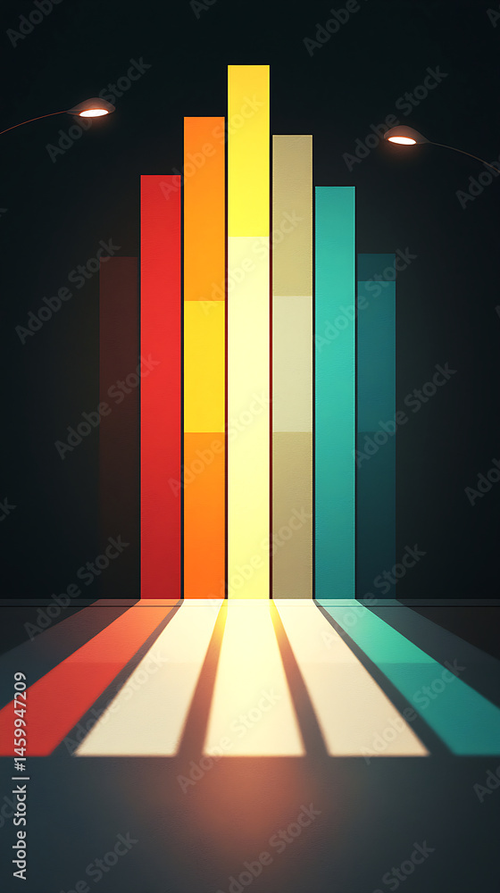 Poster abstract retro geometric design with vibrant color columns and light stripes