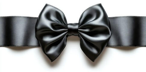 On a transparent background, a large black bow is positioned on the left side of a straight ribbon, making it ideal for inclusion in Easter, Christmas, birthday, gift, or Valentine's Day banners or