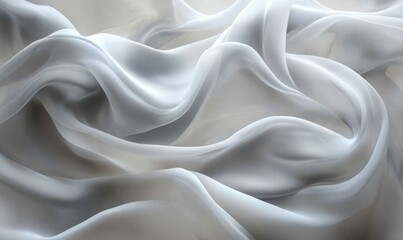 Fototapeta premium Soft, flowing, light gray fabric draped in elegant waves