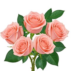 Original pink and white  rose with original white background with fresh leaf of roses.