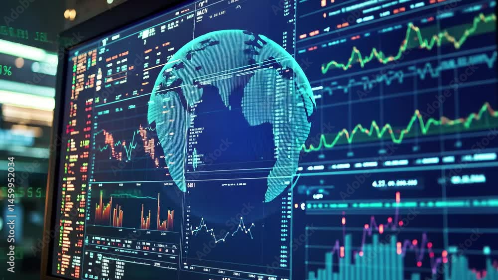 Aufkleber financial market data displayed on a computer monitor in a trading environment during the evening, v