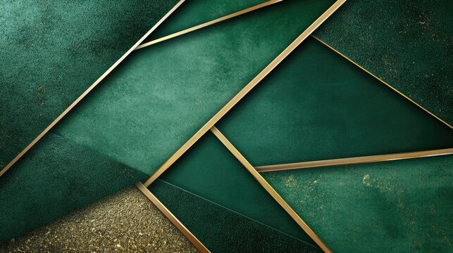 Emerald green and gold geometric design backdrop.