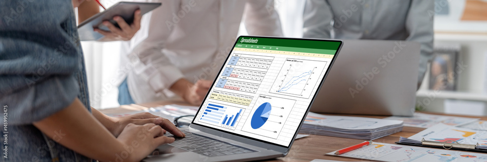 Aufkleber Spreadsheet document information financial startup concept. data and graphs in spreadsheet documents for online analysis project dashboard accounting digital brisk