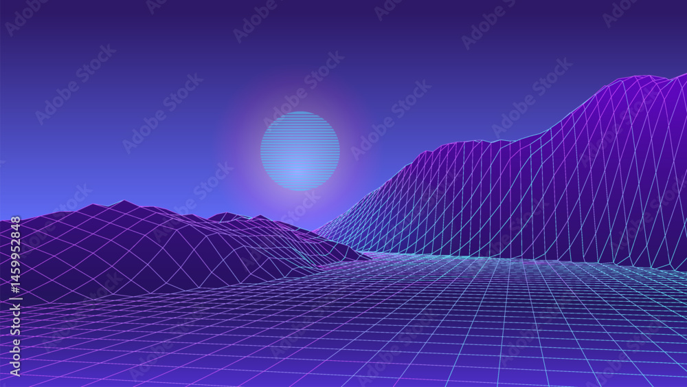 Aufkleber abstract digital polygonal wireframe landscape. blue mesh illustration on dark background. digital p