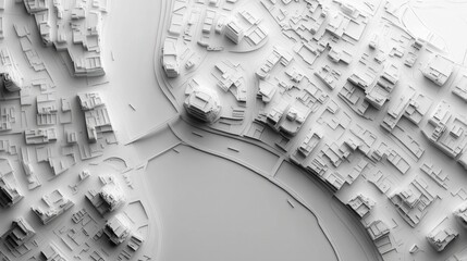 Aerial View of a Minimalist Architectural Scale Model of a Cityscape