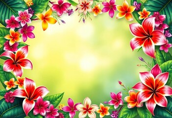 Vibrant spring banner frame adorned with tropical flowers, floral design,  vibrant
