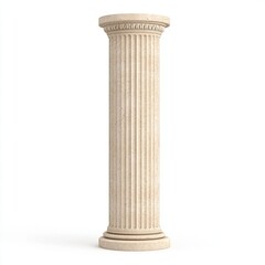 Fototapeta premium Ancient Greek stone column with vertical fluting, classical architectural pillar isolated on white background