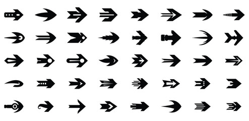 Futuristic Arrow Icons – Bold Navigation and Direction Symbols Black Silhouettes Set