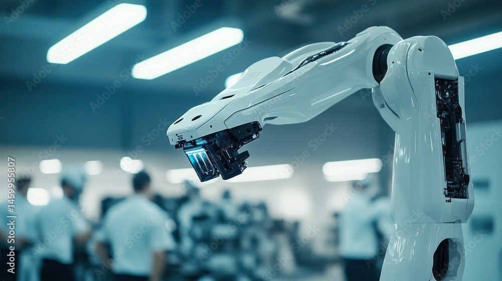 Poster robotic arm in modern industrial setting automation and technology
