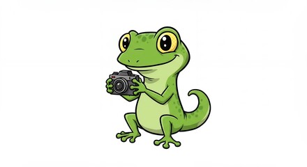 Obraz premium Cartoon gecko holding camera