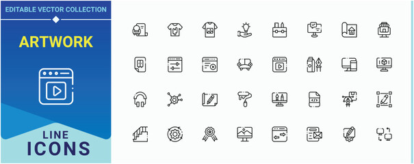 Artwork icon set. Contains related to art, graphic, drawing, paint, artistic and more. Design line icon set. Minimal icons pack. Editable vector illustration.