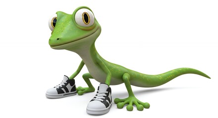 Fototapeta premium Cartoon gecko wearing sneakers