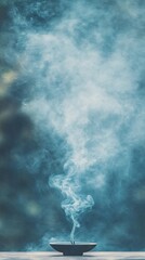 Mystic incense smoke in soft blue tones, calming zen meditation concept