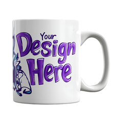 Customize Your Mug Design Purple Text White Ceramic Mug Isolated on Transparent Background
