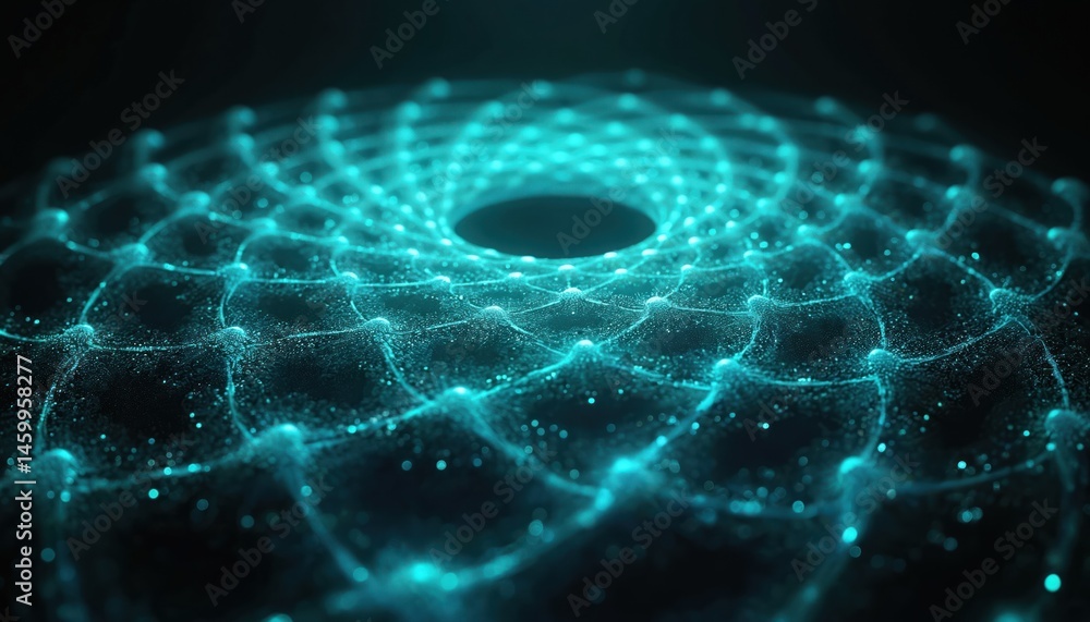 Aufkleber 3D abstract fractal rendering with vibrant blue, turquoise glowing light. Digital illustration shows energy flow, futuristic design. Conceptual image for tech, science, space themes. Futuristic art,