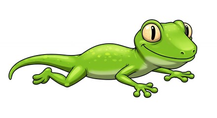 Cartoon illustration of a green lizard on white background