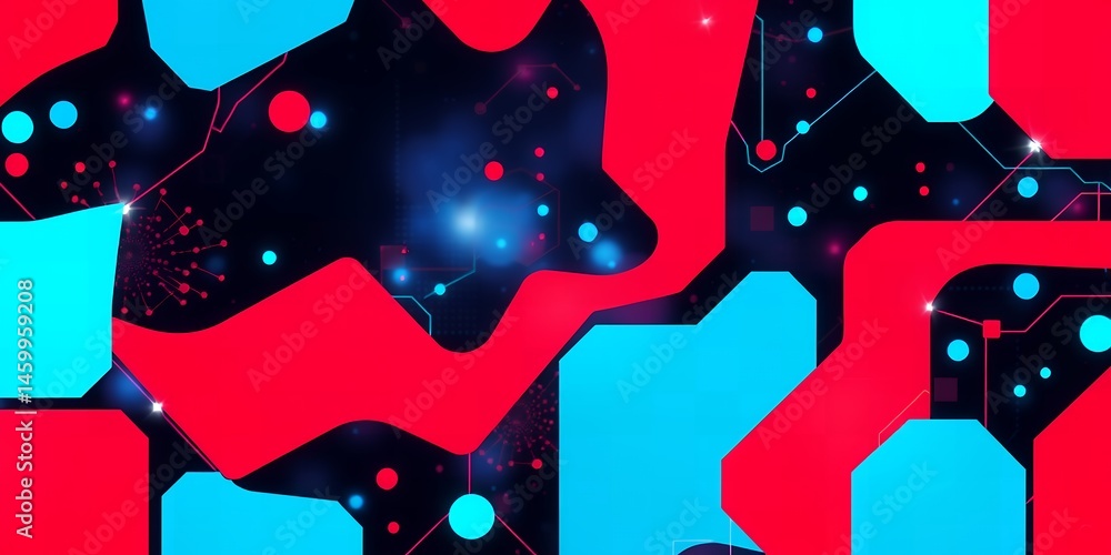 Aufkleber abstract background featuring red and cyan shapes with glowing lights and dark backdrop