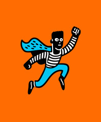 Superhero in action: A dynamic superhero with a striking appearance is captured in a vibrant depiction, soaring with determination and courage.