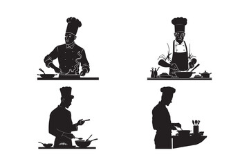 Professional Chef Cooking Silhouette Set Culinary Artwork for Kitchen Designs