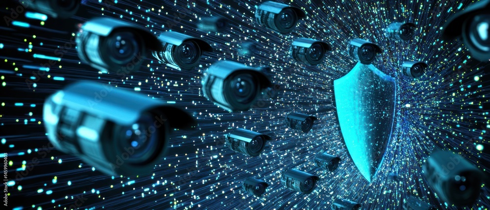 Aufkleber digital security surveillance cameras and protective shield in data stream