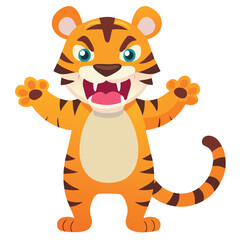 Angry Cartoon Tiger Roaring Pose Vector