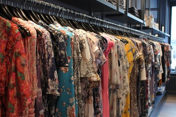 elegant clothes display in upscale fashion retail  
