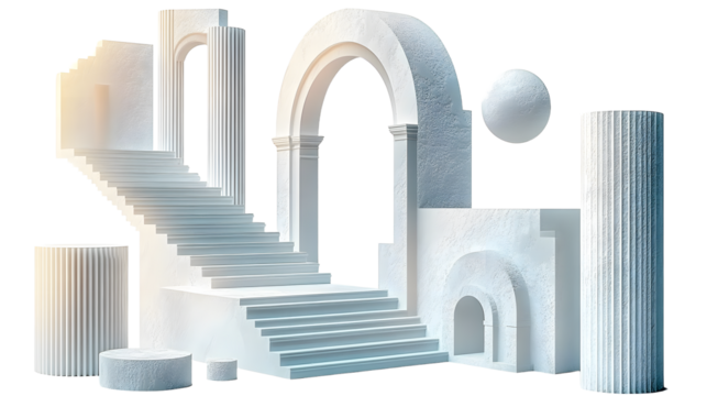 Surreal geometric shapes. Abstract vector elements and signs in trendy minimal outline style. Arch, stairs, column etc. - Powered by Adobe