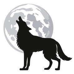 Howling Wolf in Moonlight Silhouette Vector
