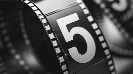 Close-up of film reel with number five