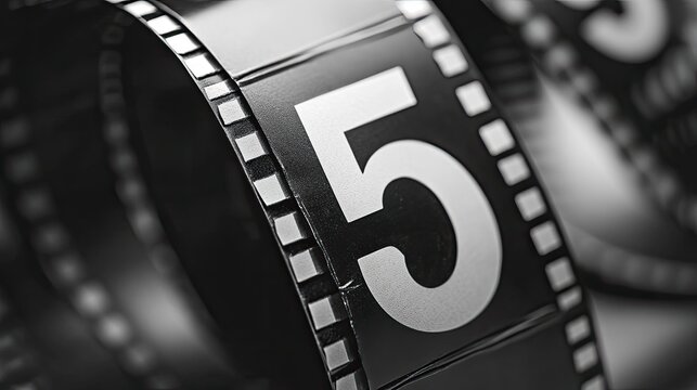 Close-up of film reel with number five