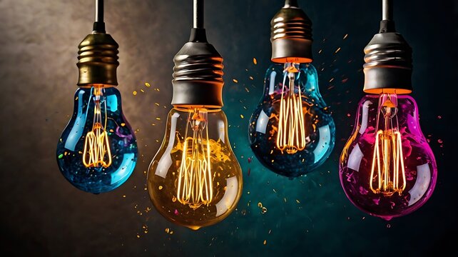 light bulb of the wall, Light bulbs, colorful splashes, imaginative scenarios.