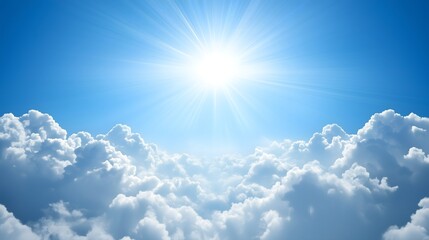 Bright blue sky over fluffy clouds