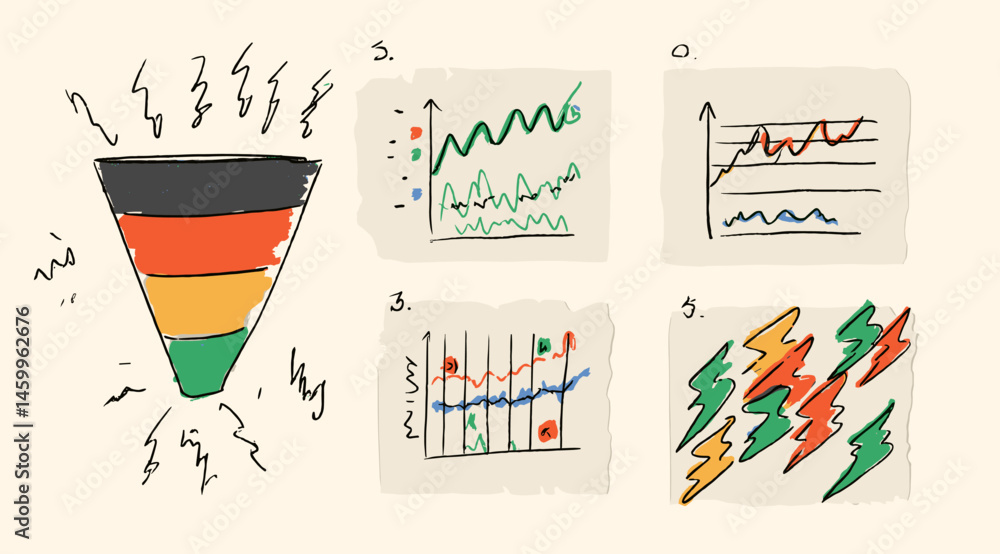 Poster analysis diagram: a dynamic diagram displaying funnel conversion and various data visualizations.