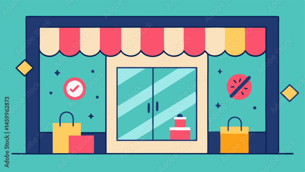 Poster sales event a store window decorated with bright graphics announcing a limited time discount event a
