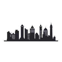 Fototapeta premium Urban Silhouette: A striking silhouette of a cityscape against a backdrop of an urban jungle, depicting architectural marvels and modern structures.
