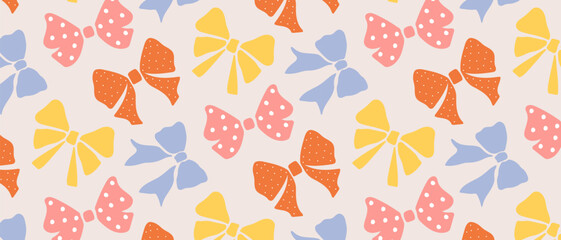 Bright cute bows, seamless background. Pattern for fabric, tablecloth, packaging, wallpaper.