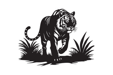 Walking Tiger Silhouette Vector Wild Jungle Predator Clipart Design
