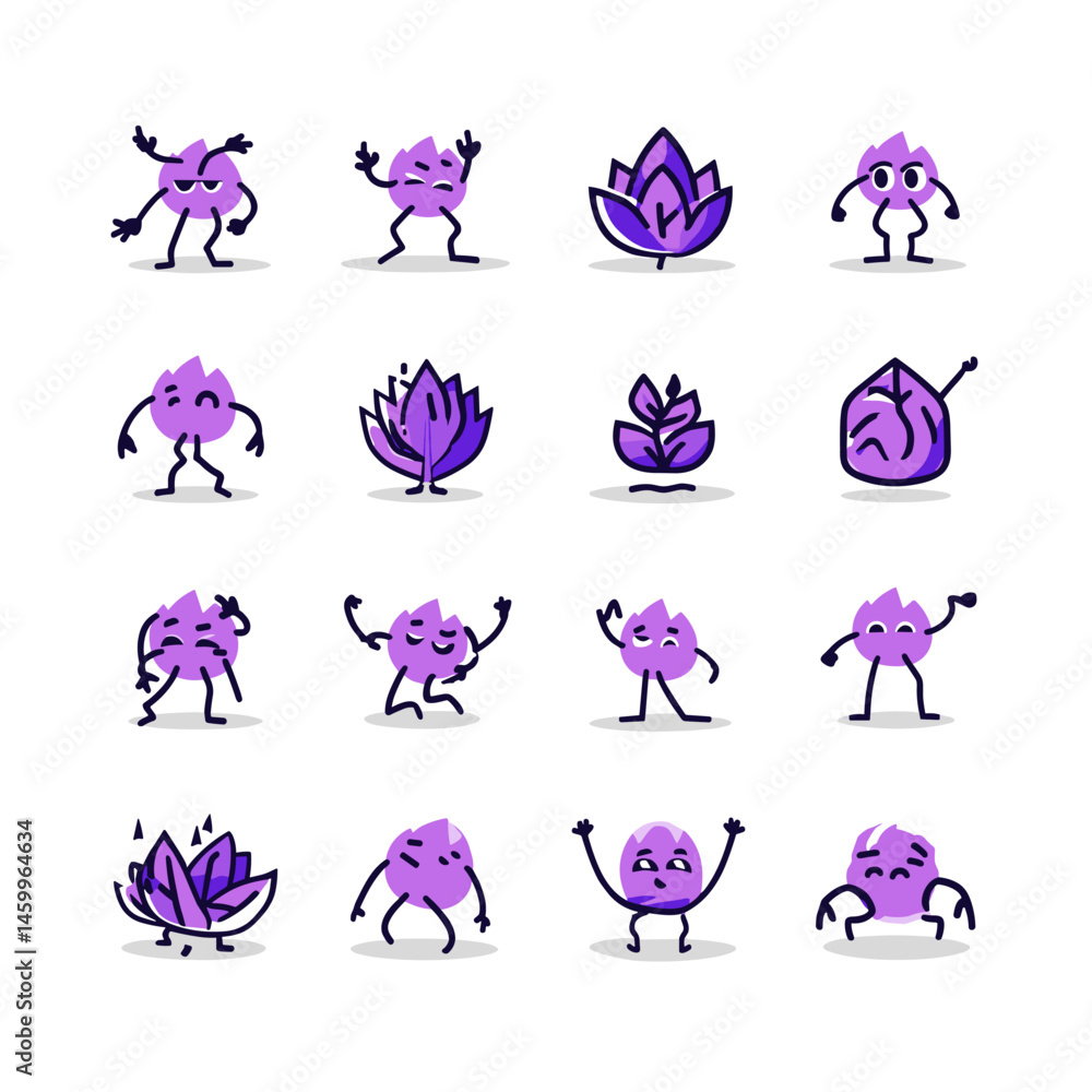 Poster playful flora characters: a delightful collection of animated flora characters each exuding unique p